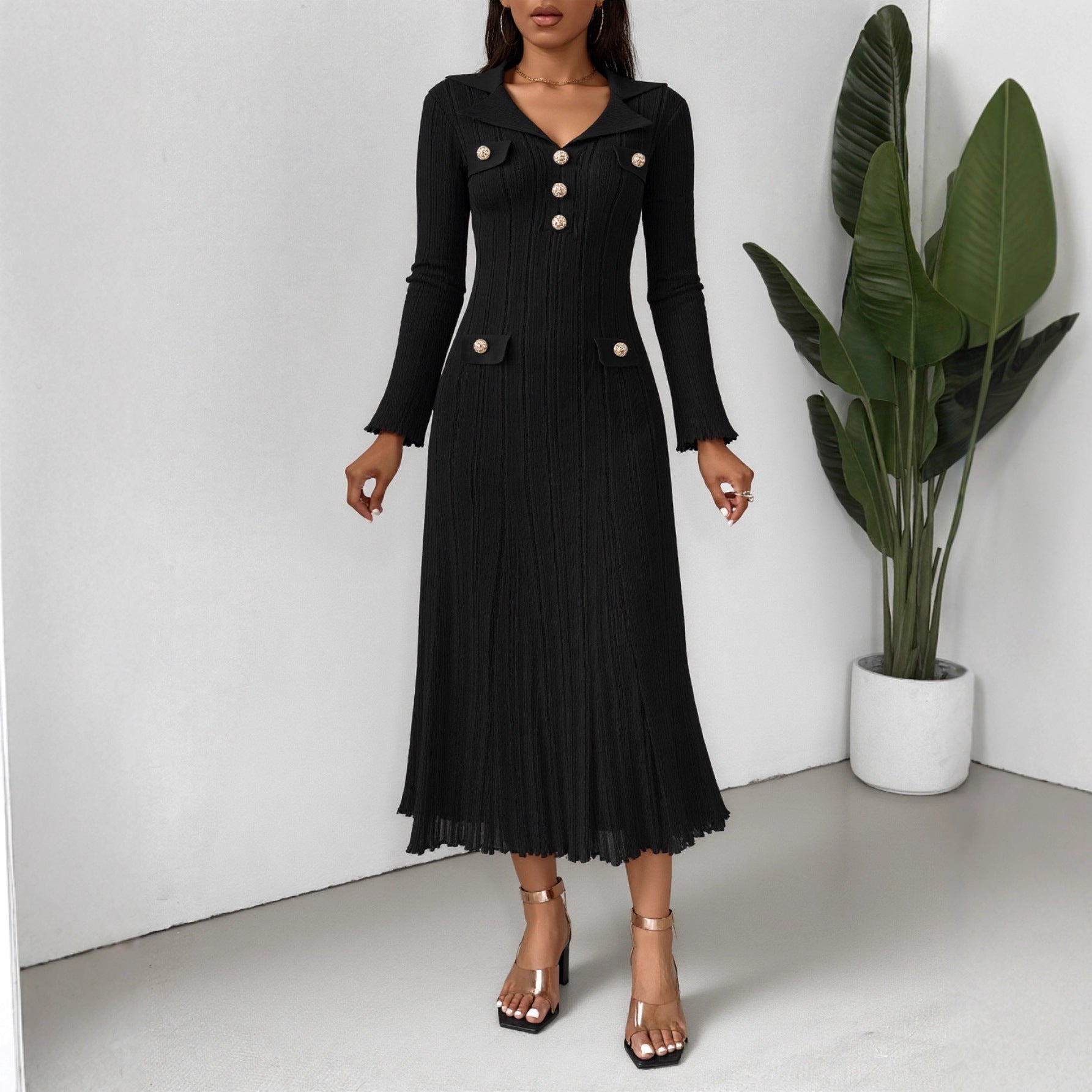 Women Autumn And Winter Fitted Slimming Waist Knitted Dress by Ragazza