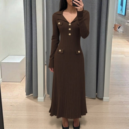 Women Autumn And Winter Fitted Slimming Waist Knitted Dress by Ragazza