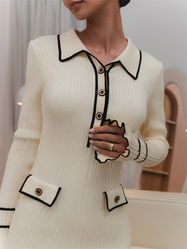 Women Autumn Long Sleeved Buttoned Knitted Cardigan Short Dress by Ragazza