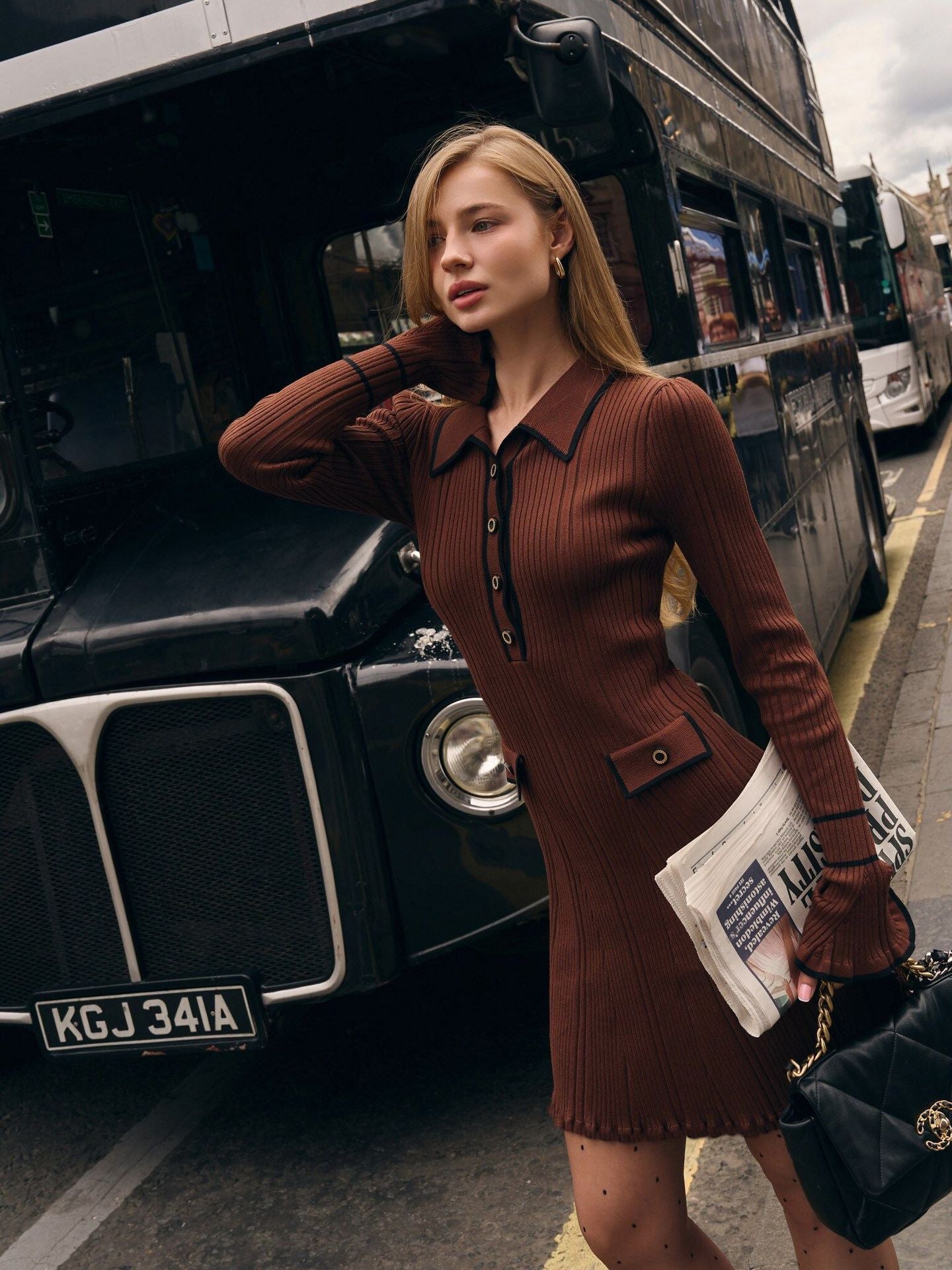 Women Autumn Long Sleeved Buttoned Knitted Cardigan Short Dress by Ragazza