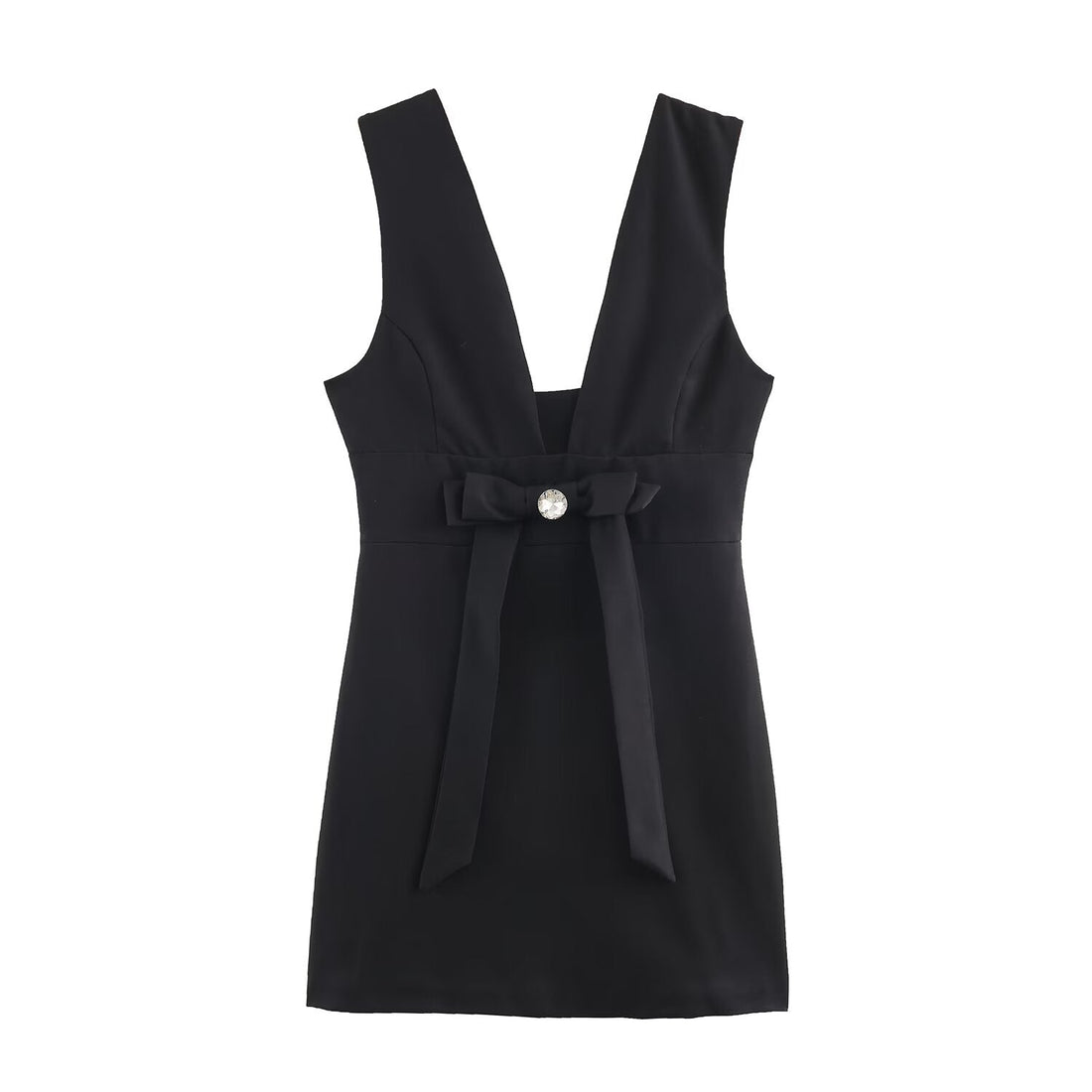 Autumn Solid Color Bow Decoration V neck Backless Design Fashionable All Match Dress by Ragazza