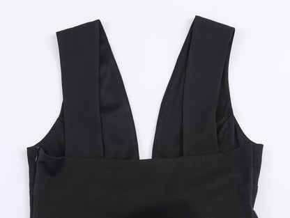 Autumn Solid Color Bow Decoration V neck Backless Design Fashionable All Match Dress 