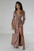 Deep V Plunge Neck Solid Color Long Sleeve Sexy Waist Hollow Out Cutout out Lace up Split Dress Comfortable Skin Friendly Daily Party Women Dress by Ragazza