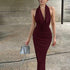 Women Clothing Winter Sexy Backless Pleated Slim Elegant Halter Maxi Dress by Ragazza