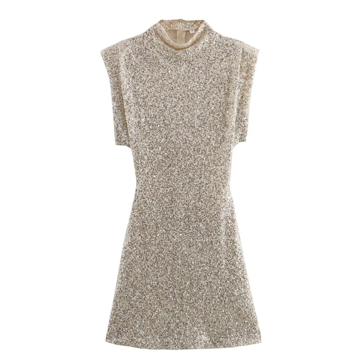 Summer Sweet Fresh Elegant Vacation Padded Shoulder Sequ Dress by Ragazza