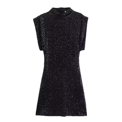 Summer Sweet Fresh Elegant Vacation Padded Shoulder Sequ Dress by Ragazza