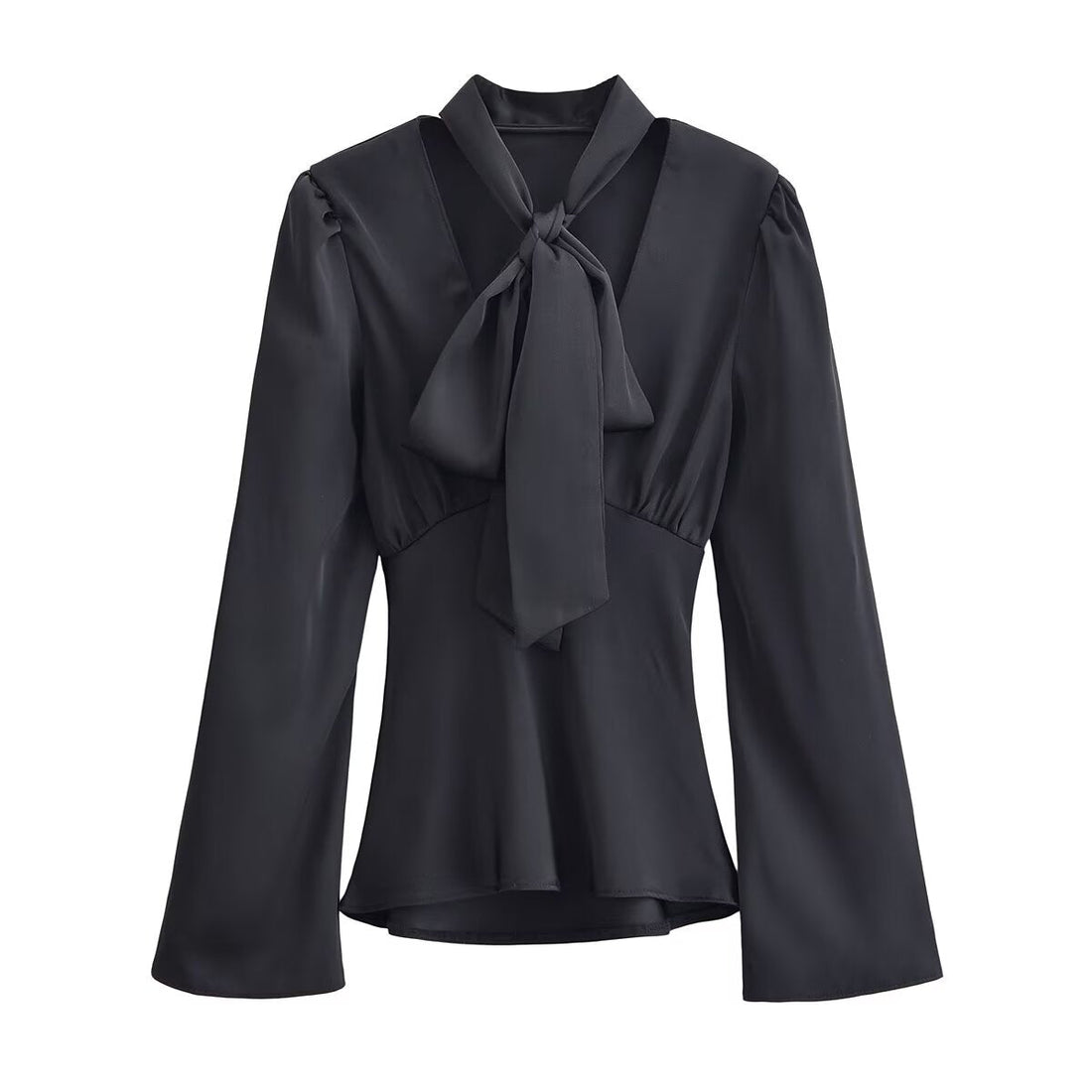 Women Clothing Winter Elegant Silk Satin Texture V neck Scarf Shirt by Ragazza