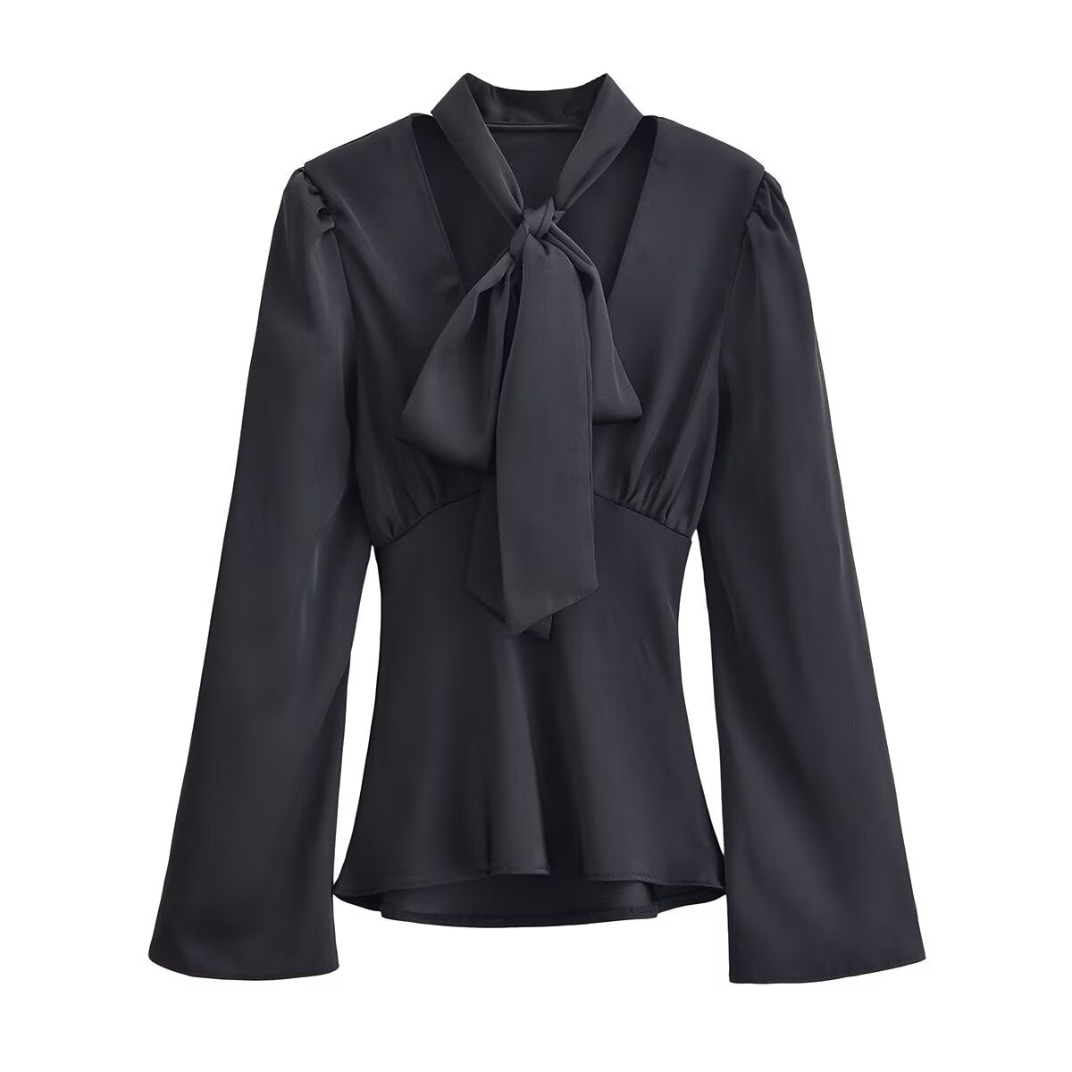Women Clothing Winter Elegant Silk Satin Texture V neck Scarf Shirt by Ragazza