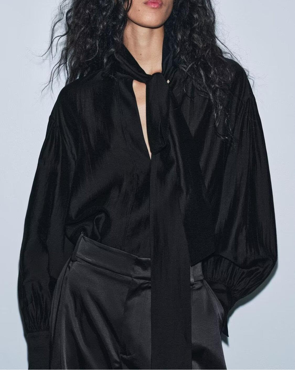 Women Clothing Winter Shirt Loose Bow Decoration Drape Shirt by Ragazza