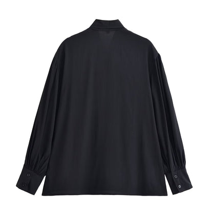 Women Clothing Winter Shirt Loose Bow Decoration Drape Shirt by Ragazza