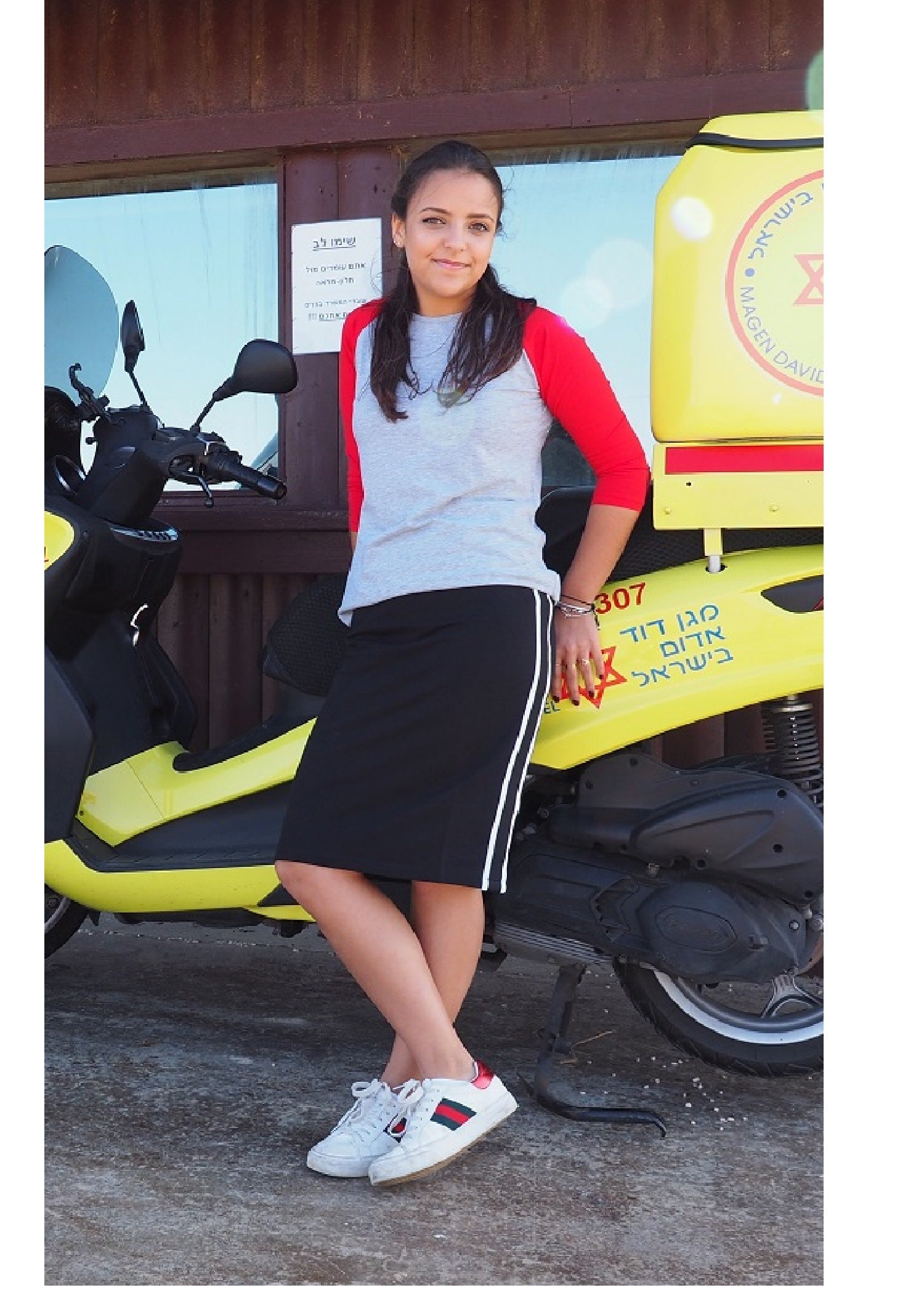 Sporty Side Stripe French Terry Knee-Length Skirt in Cotton Spandex by Kosher Casual USA