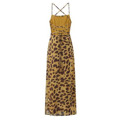 Women Clothing All Match Classic Printing Lace up Backless Dress by Ragazza