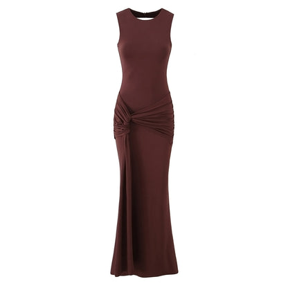 Slim Fit Standard Pleating Twisted Sleeveless Dress Women Summer Elegant Backless Tight Waist Sexy Maxi Dress by Ragazza
