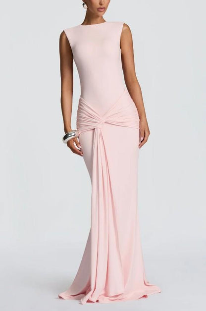 Slim Fit Standard Pleating Twisted Sleeveless Dress Women Summer Elegant Backless Tight Waist Sexy Maxi Dress by Ragazza