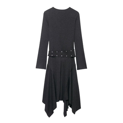 Women Clothing Winter Asymmetric Ruffled Slimming Midi Dress by Ragazza