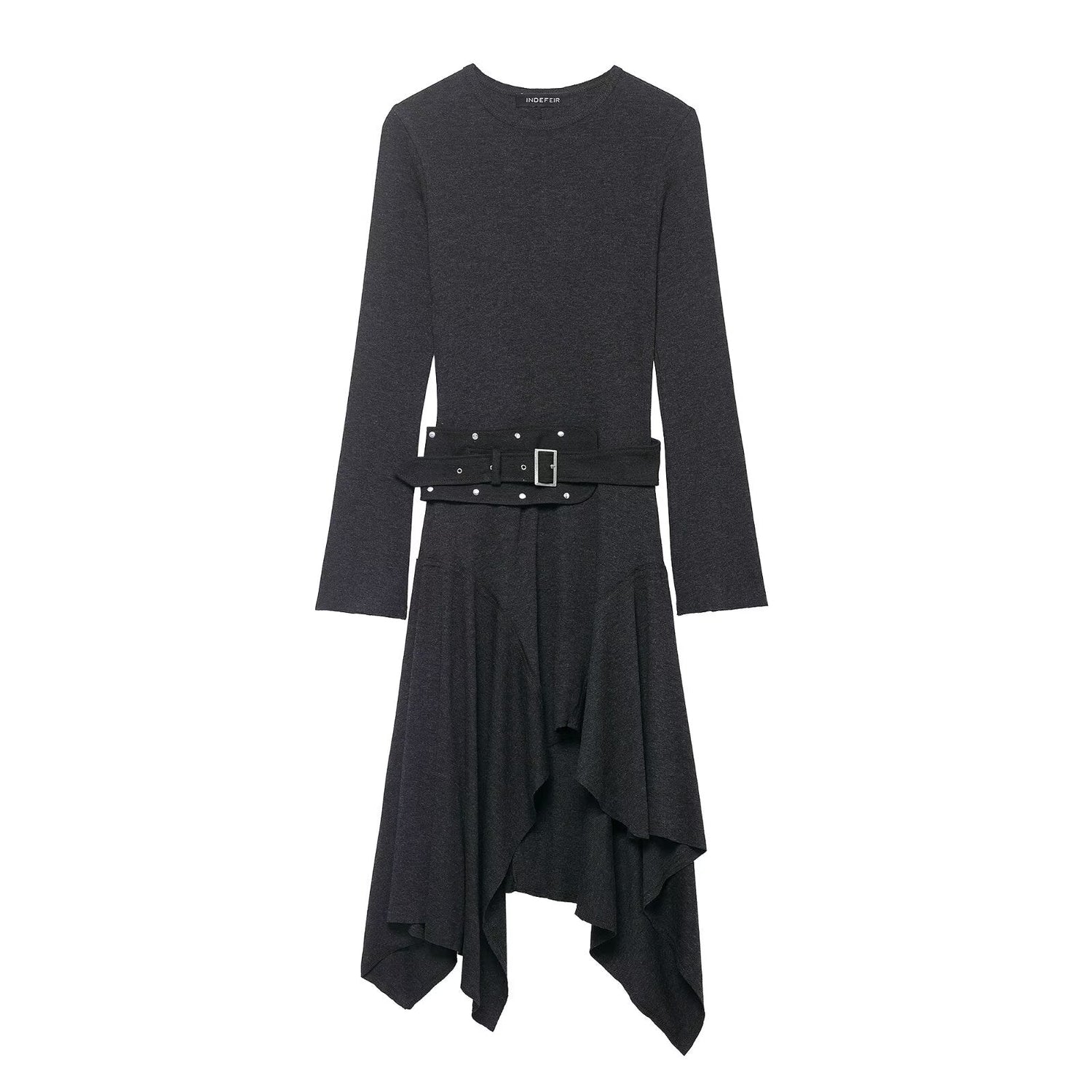 Women Clothing Winter Asymmetric Ruffled Slimming Midi Dress by Ragazza