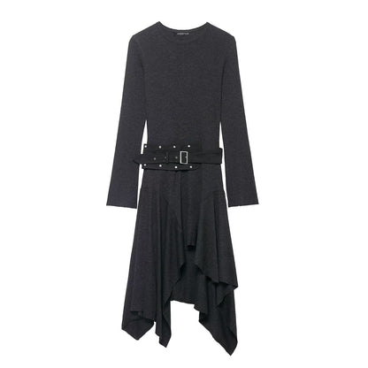 Women Clothing Winter Asymmetric Ruffled Slimming Midi Dress by Ragazza
