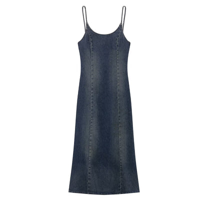 Women Clothing Summer Elegance Denim Midi Strap Dress by Ragazza