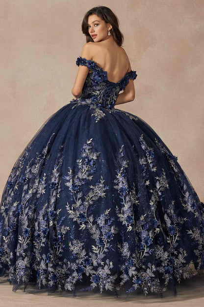 Juliet 1447 Long 3D Floral Appliques Off Shoulder Poofy Ball Gown by DiscountDressShop