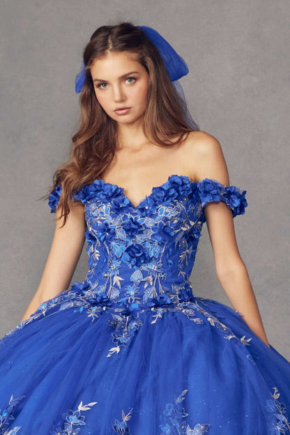 Juliet 1447 Long 3D Floral Appliques Off Shoulder Poofy Ball Gown by DiscountDressShop