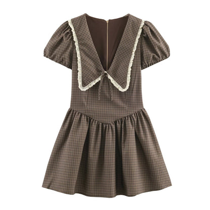 Women Plaid Small round Collared Dress by Ragazza