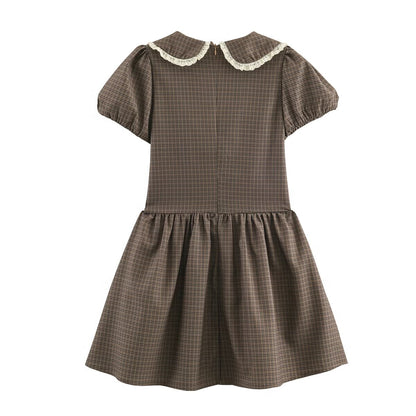 Women Plaid Small round Collared Dress by Ragazza