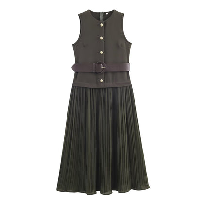 Women Clothing with Belt Stitching Midi Dress by Ragazza