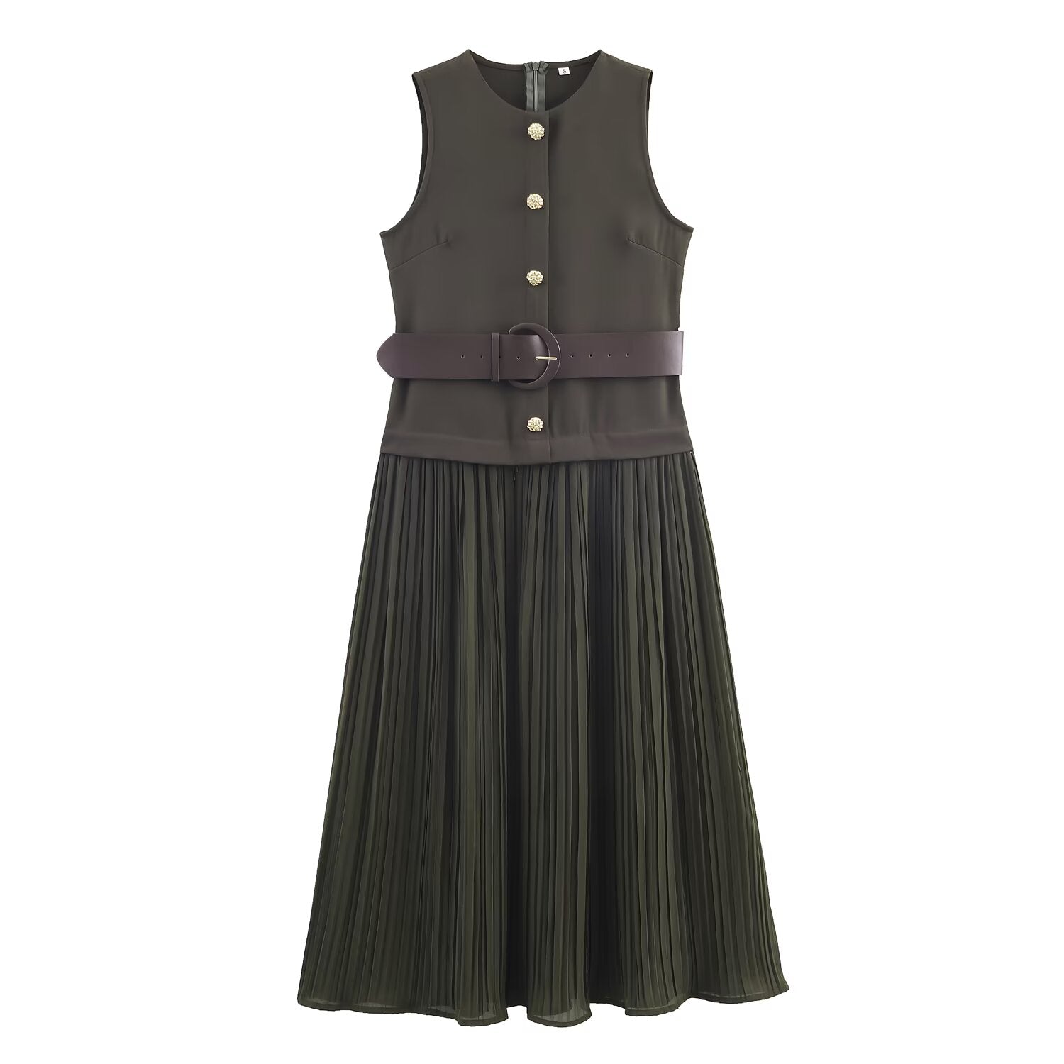 Women Clothing with Belt Stitching Midi Dress by Ragazza