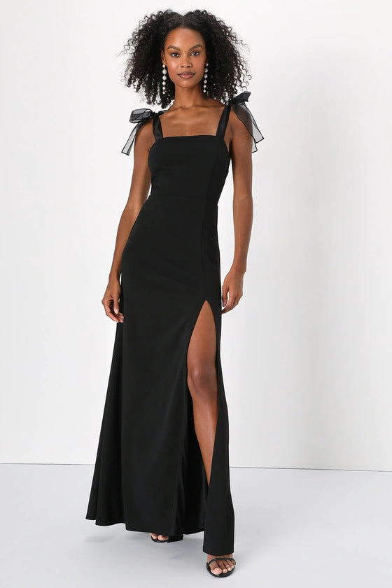 Solid Color Sling Waist Slimming Slit Sexy Women Clothing Maxi Dress Daily Evening Dress by Ragazza