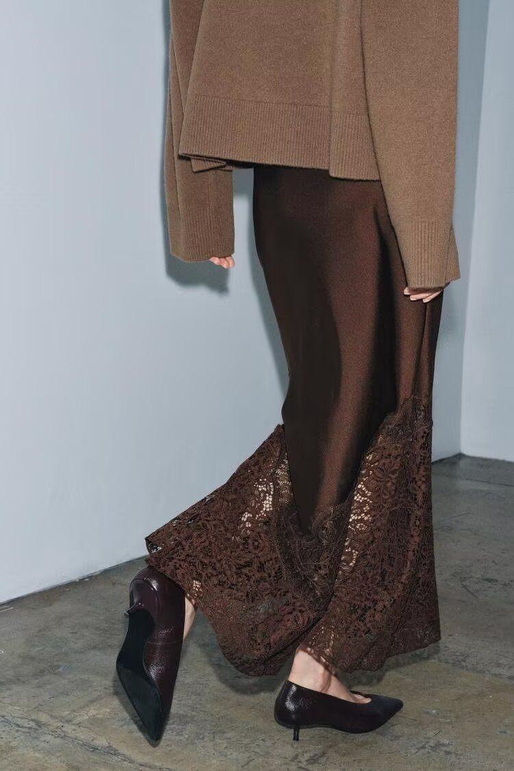 Women Lace Silk Satin Skirt by Ragazza