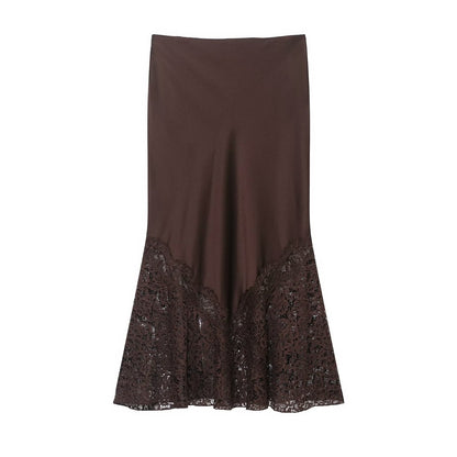Women Lace Silk Satin Skirt by Ragazza