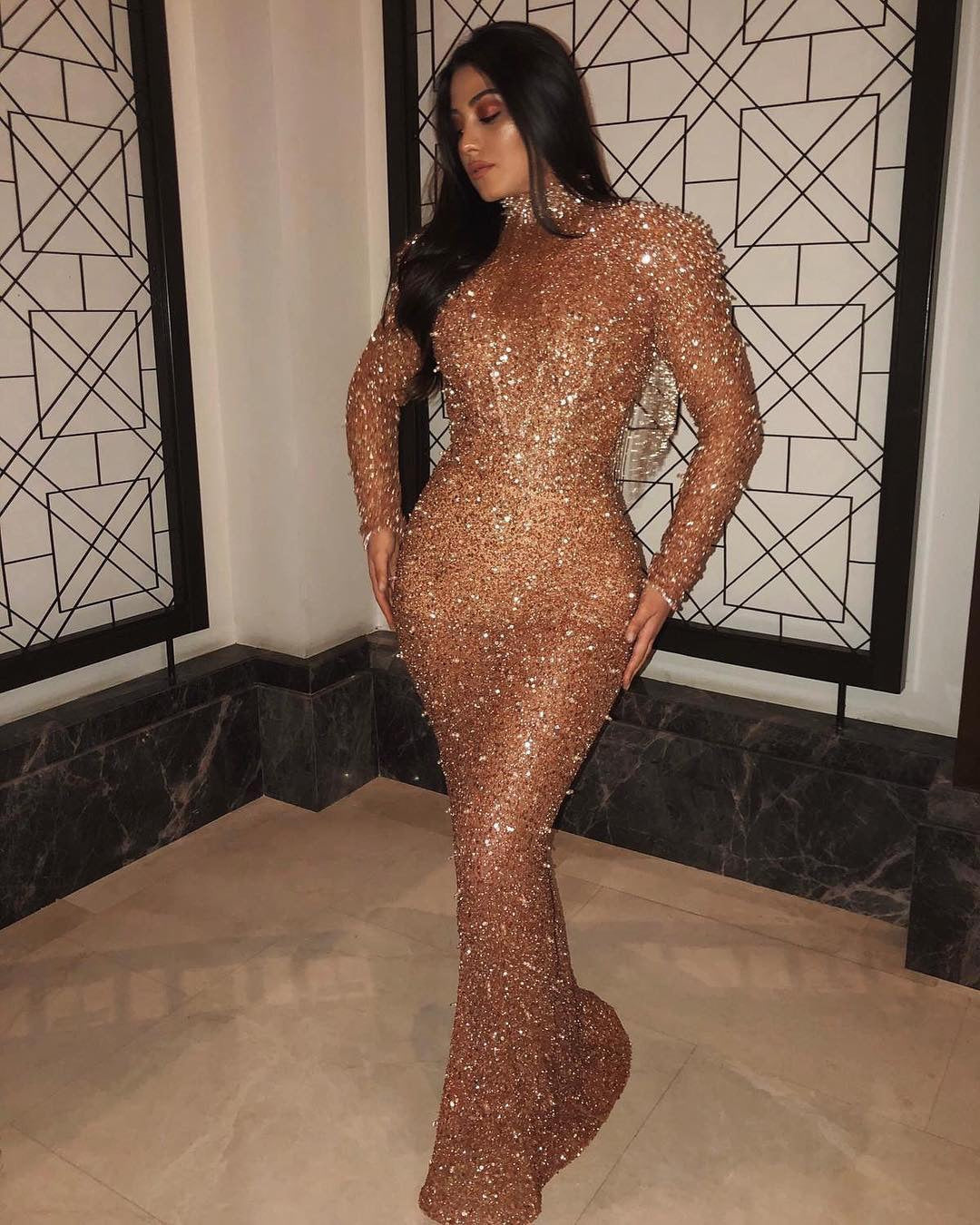 Spring Women Clothing Long Sleeve Casual Backless Golden Formal Dress by Ragazza