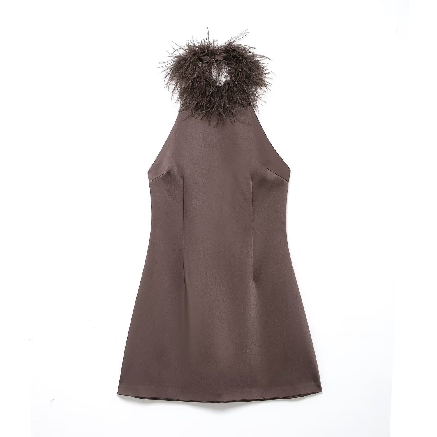 Simple Slim Feather Hanging Collar Dress by Ragazza