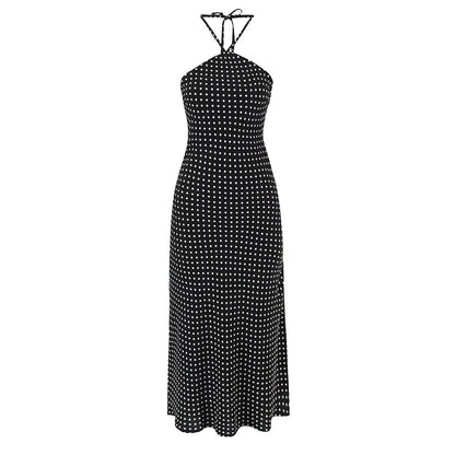 Women Clothing French Vacation Polka Dot Backless Sexy Halter Cami Dress by Ragazza