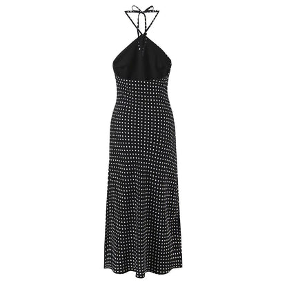 Women Clothing French Vacation Polka Dot Backless Sexy Halter Cami Dress by Ragazza