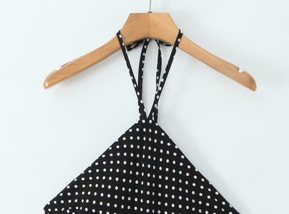 Women Clothing French Vacation Polka Dot Backless Sexy Halter Cami Dress by Ragazza