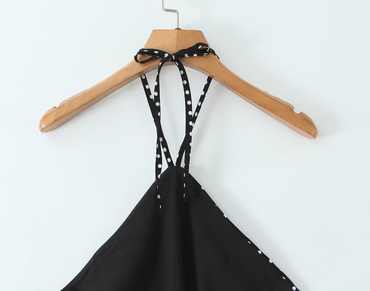 Women Clothing French Vacation Polka Dot Backless Sexy Halter Cami Dress by Ragazza