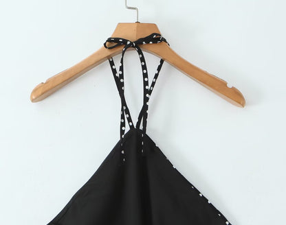 Women Clothing French Vacation Polka Dot Backless Sexy Halter Cami Dress by Ragazza