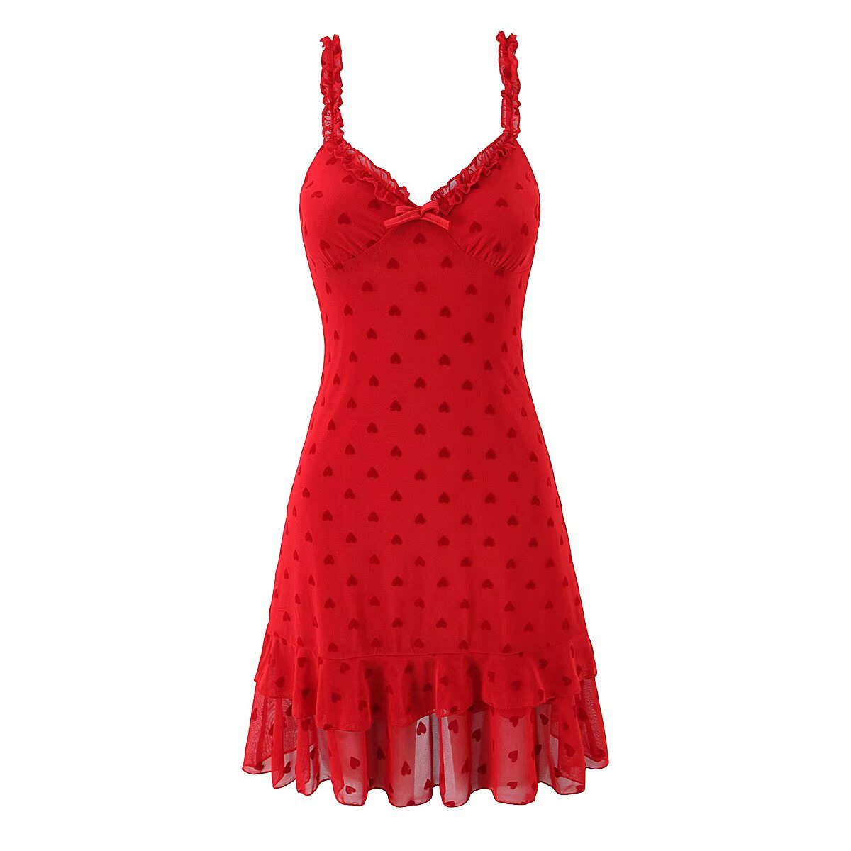 Women Clothing Retro Easy Matching Love Polka Dot Ruffled Shoulder Strap V neck Strap Dress by Ragazza