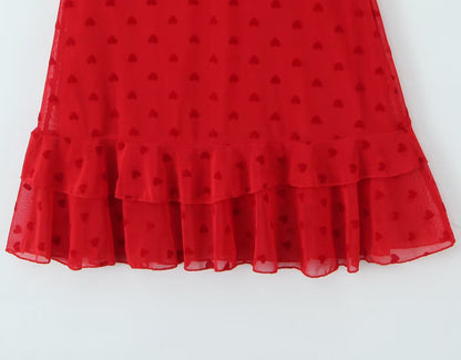 Women Clothing Retro Easy Matching Love Polka Dot Ruffled Shoulder Strap V neck Strap Dress by Ragazza