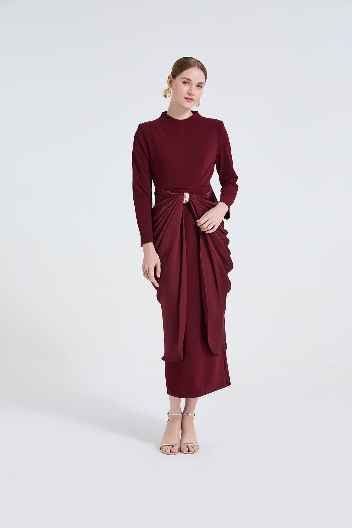 Women High Waisted Pleated And Figure Hugging Dress by Ragazza