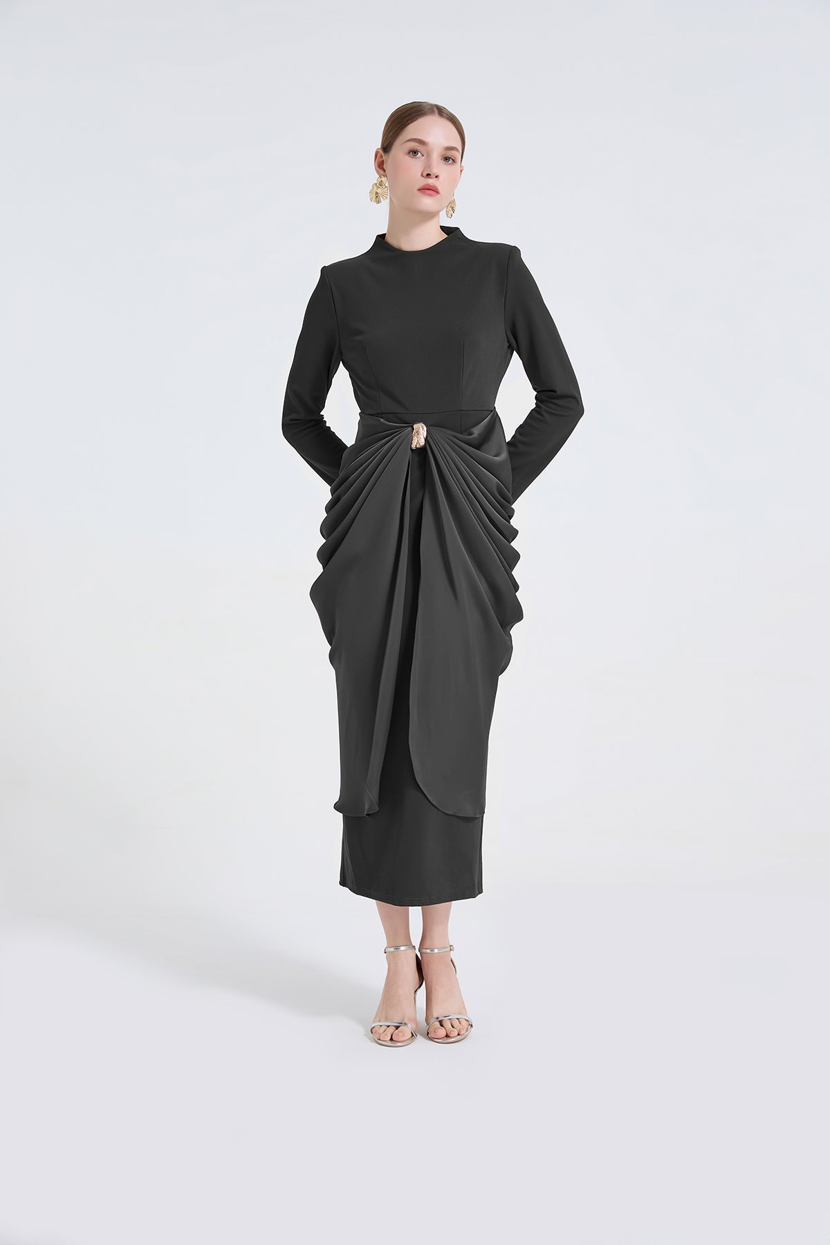 Women High Waisted Pleated And Figure Hugging Dress by Ragazza