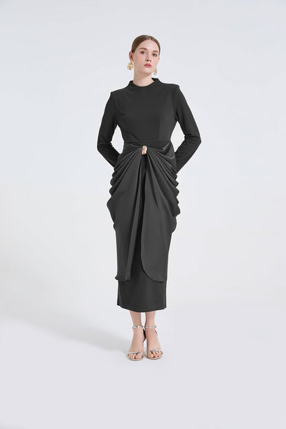 Women High Waisted Pleated And Figure Hugging Dress by Ragazza