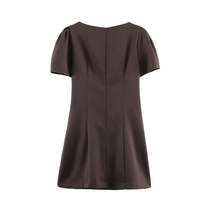 Women Casual Solid Color Two Pleated Pocket Short Sleeve Dress by Ragazza