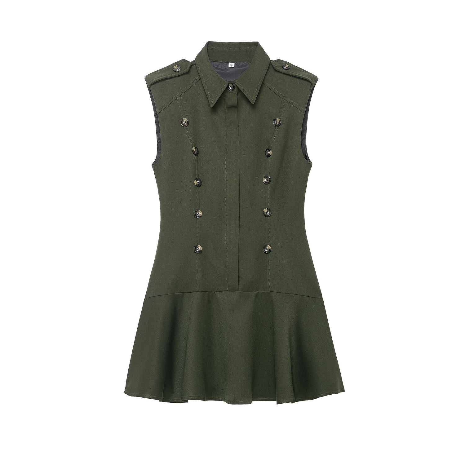 Women Clothing Top Product Casual Belt Padded Shoulder Laminated Decoration Short Dress by Ragazza