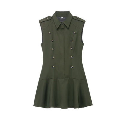 Women Clothing Top Product Casual Belt Padded Shoulder Laminated Decoration Short Dress by Ragazza
