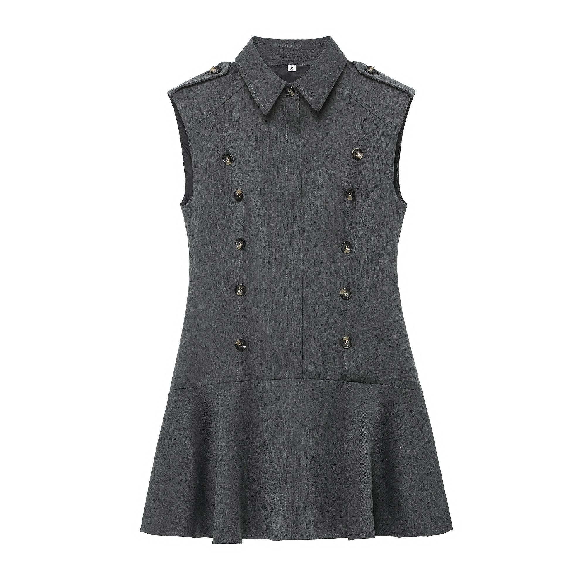 Women Clothing Top Product Casual Belt Padded Shoulder Laminated Decoration Short Dress by Ragazza