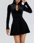 Women Clothing Velvet Stand up Collar Slim Fit A line Black Dress Minimalist Long Sleeve Comfortable Mini Dress by Ragazza