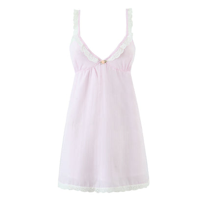 French Sexy Lace Striped Lace Sexy V neck Tied Slim Fit Dress by Ragazza