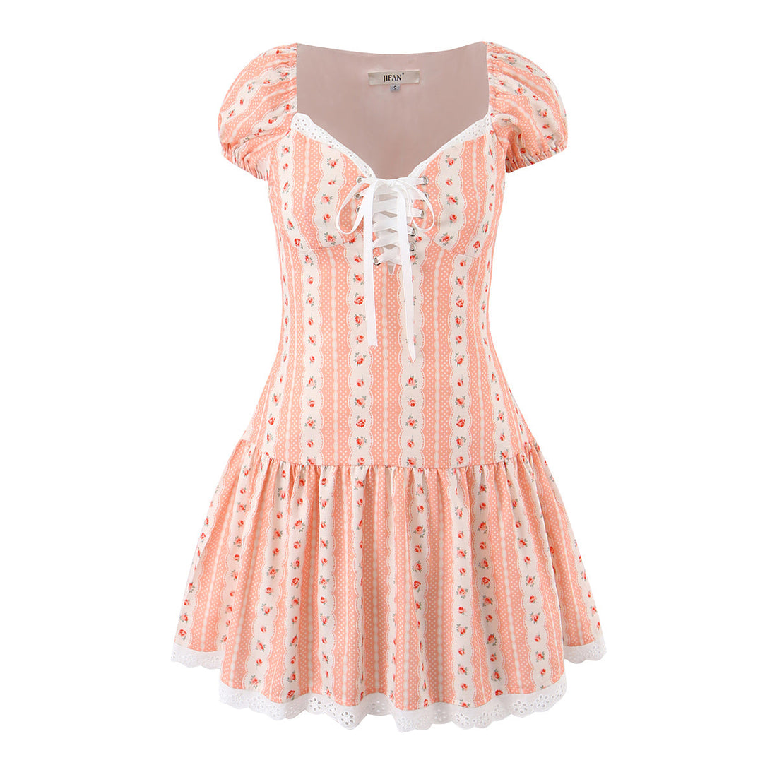 French Girlish Fresh Sweet Lace Strap Printing Slim Fit Short Dress by Ragazza